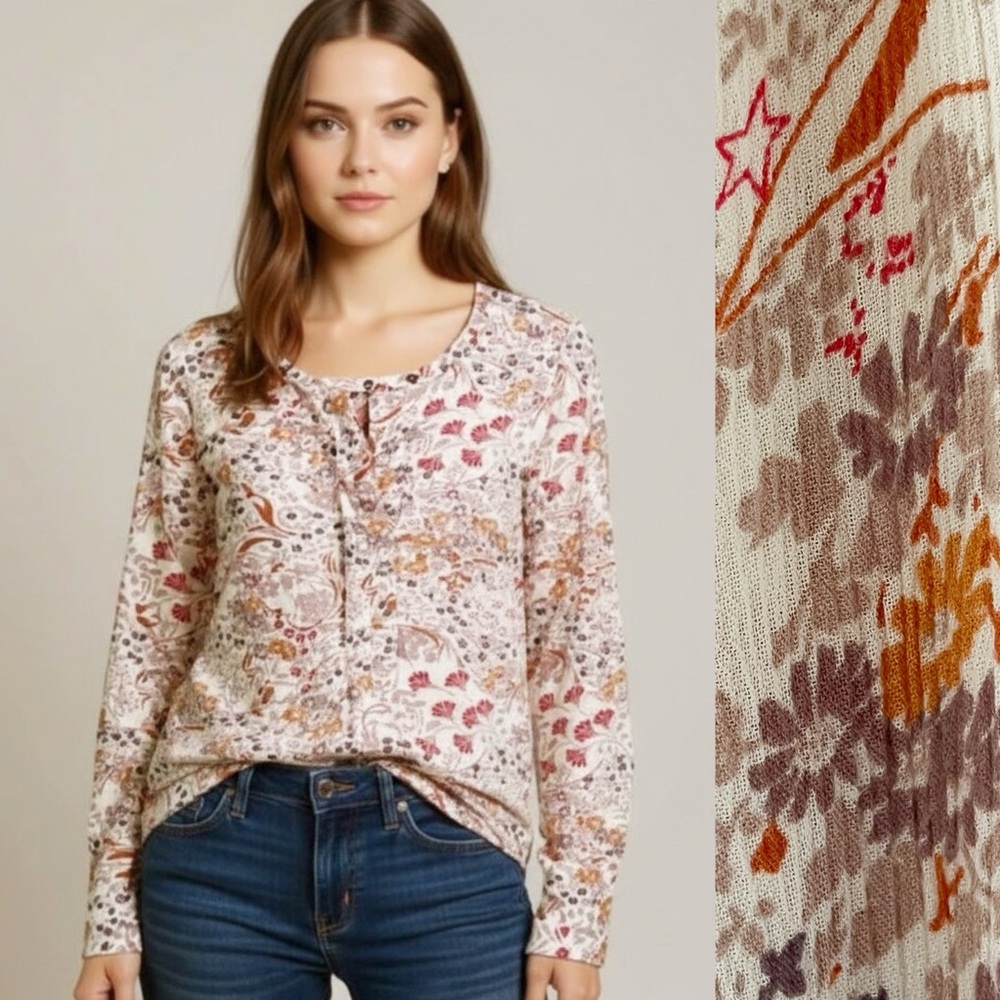 Hinge Womens Nordstrom Floral Rayon Cottagecore Top Peasant Blouse Size Small